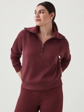 Spanx AirEssentials Muted Burgundy Half-Zip Sweatshirt | Size L